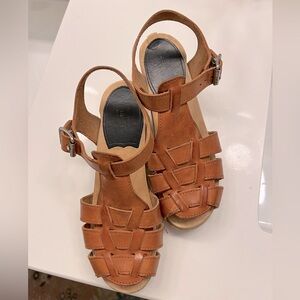 Swedish Hasbeens Grunge High Brown Clog Sandal size 36